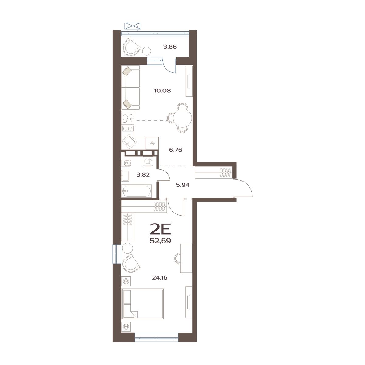 ЖК Меридианы Улисса, 1-комн кв 52,69 м2, за 7 075 000 ₽, 1 этаж